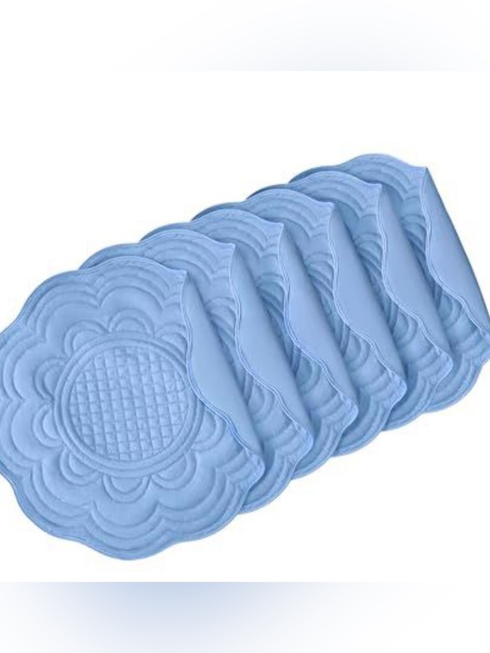 Set of 6 Light Blue Quilted Flower Placemats